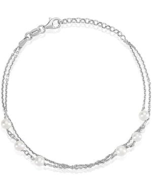 OROVIVO Arielle 2 Damen Armband 925 Zuchtperle Weiß 3,48 Ct B 1,3 Mm, Armband Mit Stein - Mettallic