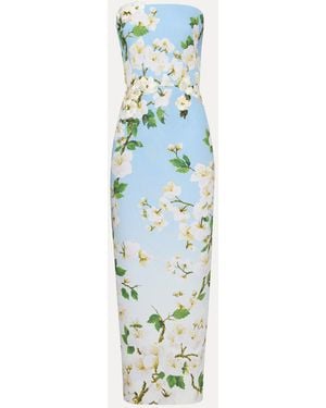 Oscar de la Renta Ombr Cherry Blossom Strapless Gown - Blue