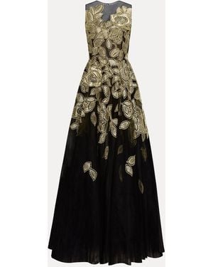 Oscar de la Renta Foil Rose Appliqu Gown - White