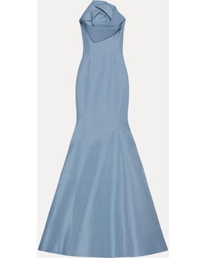 Oscar de la Renta Rosette Faille Trumpet Gown - Blue