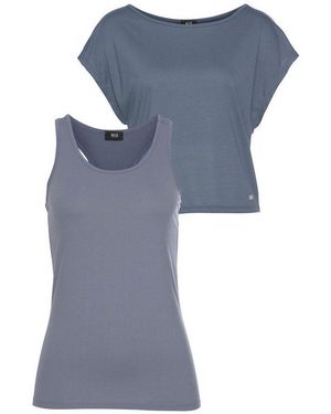 H.i.s. Trainingsshirt 2-Tlg. Set: Shirt & Top (Set, 2) Kurzarm, Rundhals, Aus Polyester Und Viskose, Mit Stylischen Badges - Blau