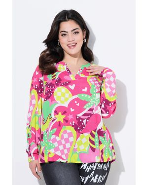 Angel of Style Satinbluse Bluse bequeme Passform Papageienmuster - Pink