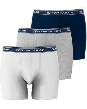 Tom Tailor Boxershorts Buffer (3er Pack) bequem, basic, eng, atmungsaktiv, Logobund, Baumwollmix - Blau