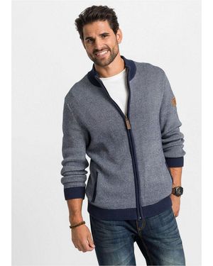 bonprix Strickjacke Mit Stehkragen, Regular Fit, Unifarben, Aus Baumwolle, Casual Stil - Blau