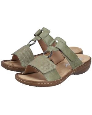 Rieker Pantolette Sommerschuh, Strandschuh, Klettschuh Mit Perforation - Grün