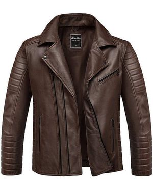 Amaci&Sons Lederjacke Amherst Lederjacke Echtleder Herren Biker Zipper Jacke - Braun