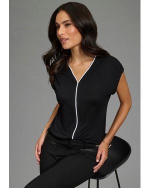 Laura Scott V-Shirt Mit Elegantem Kontrast-Tape - Schwarz