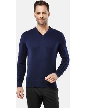 Vincenzo Boretti Ausschnitt-Pullover tailliert V Neck - Blau
