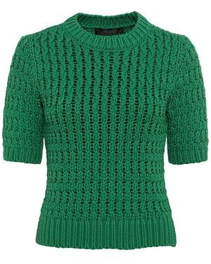 Hallhuber Strickpullover Kurzarmpullover Aus Grobem Baumwolle-bändchengarn Mit Zopfmuster - Grün