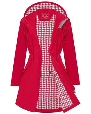 ATLASLAVA Regenjacke Damen Mit Kapuze – Wasserdicht & Atmungsaktiv, Größen–2Xl Übergangsjacke Trenchcoat Für Frühling Und Herbst - Rot