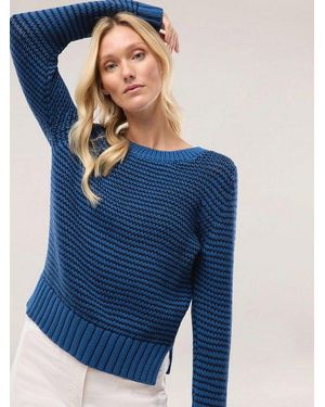Walbusch Rundhalspullover Damen Pullover Mit Dezentem Streifen Rundhals Langarm, Modern - Blau
