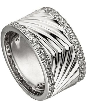JOBO Fingerring Breiter Ring Mit Zirkonia Rundum, 925 Silber - Grau