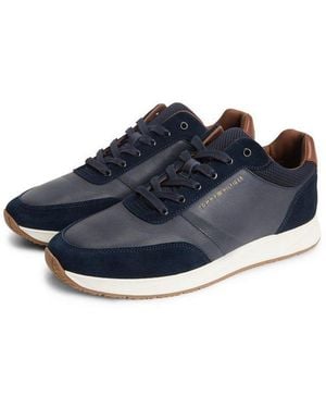 Tommy Hilfiger Th Dressy Runner Suede Mix Sneaker Schnürschuh, Halbschuh, Freizeitschuh Mit Logoschriftzug - Blau