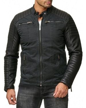 Redbridge Bikerjacke Baumwolle Und Kunst-Leder Bikerjacke - Schwarz