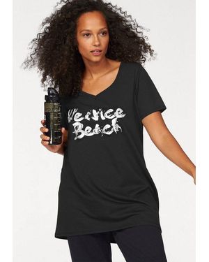 Venice Beach Longshirt Langarm, Lockere Passform, Mit Logodruck, Herzförmiger Ausschnitt - Schwarz