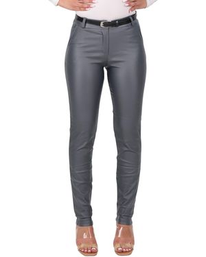 malito more than fashion Chinohose 1031 unifarbene stretch Basic Hose in Lederoptik - Grau
