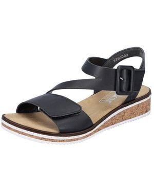 Rieker Riemchensandale Sommerschuh, Sandalette, Keilabsatz, Mit Asymmetrischem Riemchen - Schwarz