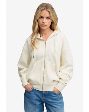 Superdry Kapuzensweatjacke Luxe Casual Ziphood Baumwollmischung, Relaxed Fit - Weiß