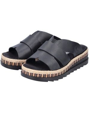 Rieker Pantolette Keilabsatz, Sommerschuh, Schlappen Mit Juteumrahmung - Schwarz