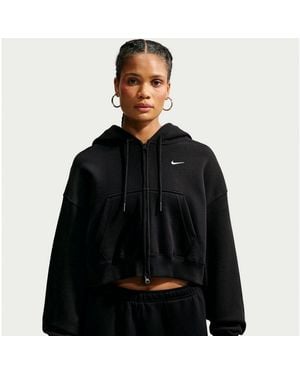 Nike Kapuzensweatjacke W Nk Stdo Flc Mw Os Crp Fz Hdy Mit Kapuze, Langarm, Aus Angerauter Sweatware, Normale Schnittform - Schwarz