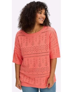 Sheego Strickpullover -Pullover Kurzarm Ajour - Rot