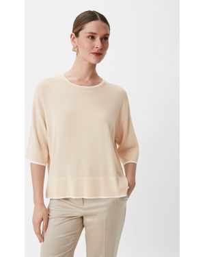 Comma, Kurzarmshirt Strickpullover aus Lyocellmix Kontrast-Details - Natur