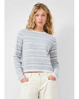 QS Langarmshirt T-Shirt Longsleeve Mit Ajourmuster - Grau
