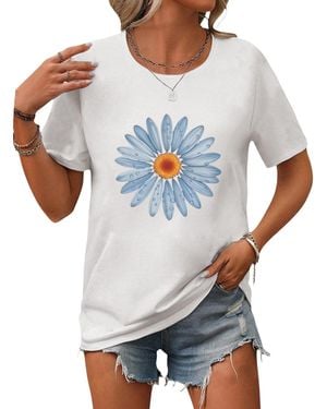 PYL Rundhalsshirt Bequemes Sommer T shirt mit Blumen Ausgefallene Druck Bequem für Freizeit und Büro,Strandurlaub - Grau
