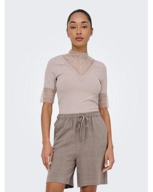 ONLY Spitzenshirt Onltilde Highneck S/S Top Jrs Noos - Braun