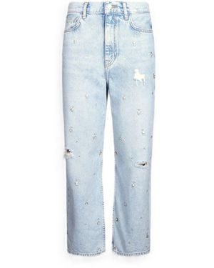 Liu Jo 5-Pocket- – Gerade geschnittene Cropped-Jeans mit Strass - Blau