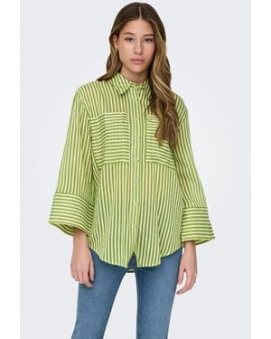 Jacqueline De Yong Blusenshirt Hemd weite 3/4 Ärmel Knopfleiste Rundhals Hemdkragen JDYMARTINA 7/8 STRIPED SHIRT WVN - Grün