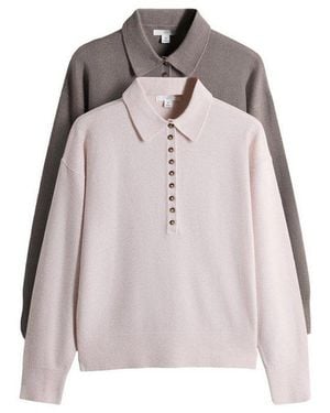 The Set Strickpullover Weiche Polo-Strickpullover, 2Er-Pack (2-Tlg) - Braun