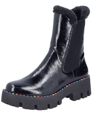 Rieker Winterstiefelette Plateauboots, Winterboots, Lack-Stiefelette Mit Buntem Sohlenrand - Blau