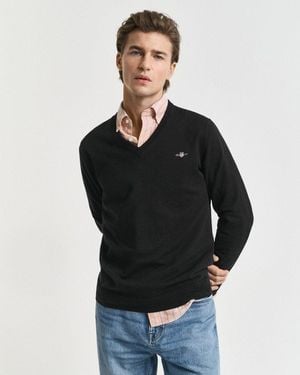 GANT V-Ausschnitt-Pullover Classic Cotton V-Neck Premium Strickjersey Aus Weicher 100% Baumwolle, Übergangspullover - Schwarz