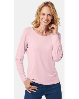 Goldner Langarmshirt Kurzgröße: Langarmshirt Mit Tonaler Zierkante Unifarbenes Modell Mit Klassischem Rundhalsausschnitt - Pink