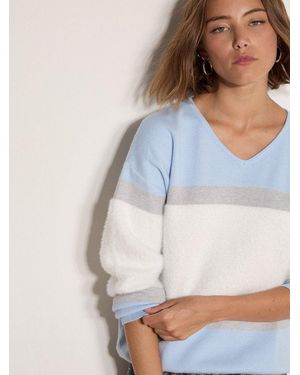 Apricot Strickpullover Flauschiger Pullover Mit Streifen - Blau