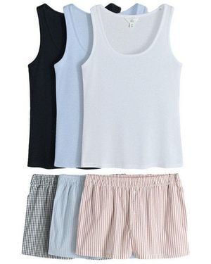 The Set Pyjama 3Er-Pack Schlafanzug: Trägertop Und Shorts (6 Tlg) - Blau