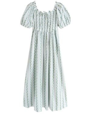 Next Midikleid Gerafftes Midikleid Mit Puffärmeln (1-Tlg) - Weiß