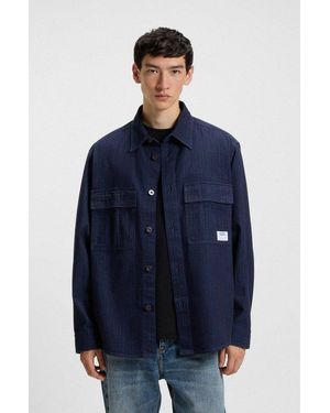 HUGO Langarmhemd Ebargo Kentkragen, Oversize Fit, Denim-Optik - Blau