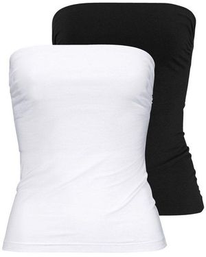 melrose Bandeautop (2Er-Pack) Mit Raffung An Der Naht, Durchgestepptes Rumpfabschluss - Schwarz