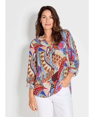 Goldner Schlupfbluse Kurzgröße: Druckbluse - Weiß
