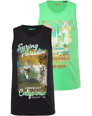 Men Plus Plus T-Shirt Men+ Tanktops im 2er-Pack Print Unterhemd bis 8 XL - Grün