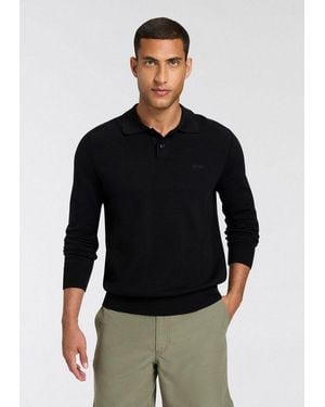 BOSS Polokragenpullover Asac Cotton Wool Mit Logo-Stickerei - Schwarz