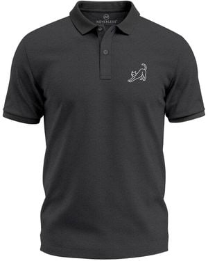 Neverless Poloshirt Grafik Katze– Kurzarm Polo Sommer Casual mit Print - Schwarz