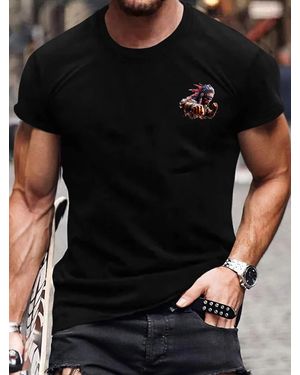 Rmk T- Shirt Casual Freizeitshirt Sommer Häuptling Indigene Print aus 100% Baumwolle - Schwarz