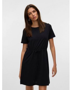 Vero Moda Shirtkleid Vmluna Ss Short String Dress Jrs Noos Baumwollmischung, Regular Fit - Schwarz