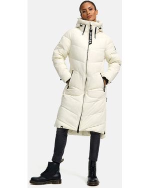 Marikoo Winterjacke Benikoo langer Winter Mantel gesteppt - Weiß