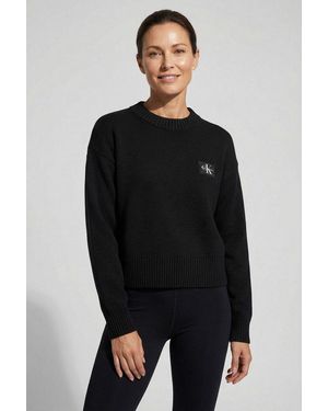 Calvin Klein Strickpullover Breite Rippbündchen, Feinstrickqualität, Regular Fit - Schwarz