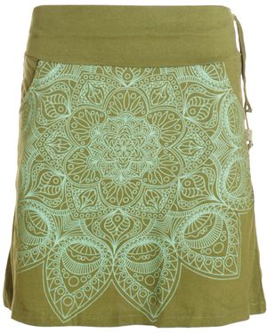 Vishes Minirock Baumwolle Mandala-Muster breiter Bund zum Schnüren - Grün