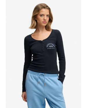 Superdry Langarmshirt Athletic Button Down Ls Top Baumwolle, Skinny Fit - Blau